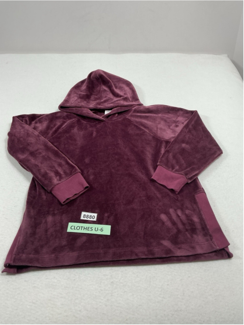Womans Excellent M Velour Hoodie Large Berry Color Lined Pullover